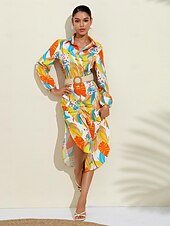 voordelige casual jurkje met print-Midi-overhemdjurk met bloemenprint en v-hals