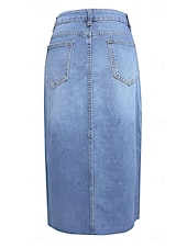 abordables Jupes unies-Femme Jupe Trapèze Jupe mi-longue en jean Mode Décontractées Midi Taille haute Jupes Couleur Pleine Poche Pointes fourchues Plein Air du quotidien Bleu Bleu clair Eté Jean