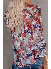 economico Tops Boho-camicia da donna camicia boho camicetta moda floreale geometrico con lacci stampa manica lunga top regolari scollo a V casual festa nero bianco rosa vino rosso primavera&amp;amp;  autunno
