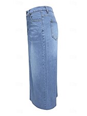 abordables Jupes unies-Femme Jupe Trapèze Jupe mi-longue en jean Mode Décontractées Midi Taille haute Jupes Couleur Pleine Poche Pointes fourchues Plein Air du quotidien Bleu Bleu clair Eté Jean