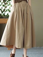 economico Vestiti-Per donna Gonna Altalena a dondolo Essenziale Informale Medio Vita alta Gonne Tinta unita Tasche Casual / quotidiano Fine settimana Nero Bianco Verde Cachi Estate Cotone Lino