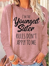 abordables T-shirt Humor &amp; Citations-T-shirt femme à manches longues lettre famille mode col rond regular tops impression quotidienne week-end noir rose bleu vert kaki printemps  automne printemps automne hiver préautomne