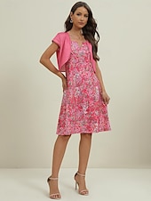 ieftine Rochii set-Pentru femei Set de rochii Rochie casual Rochie pentru invitata de nunta Rochie Tip Maieu Elegant Matur Floral Imprimeu Rochie Mini Manșon scurt În V Zilnic Dată Roz Îmbujorat Vară Primăvară Fit