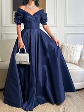 preiswerte ORANGE-A-Linie Abendkleid Elegantes Kleid Formelles Ballkleid Bodenkurz 3/4-lange Ärmel Herzform Satin mit Gerafftem 2025