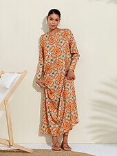 economico abito casual stampato-camicia girocollo floreale a quadri marocchini