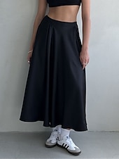 billige Chiffon skjørt-Dame الالتفاف Huske Langt skjørt Elegant Mote Maksi Høy Midje Skjørt Ensfarget Gate Daglig Svart Hvit Kakifarget Sommer Sateng