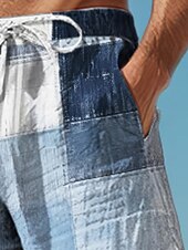cheap Men&#039;s Printed Casual Pants-Plaid Color Block Men&#039;s Resort 3D Printed Casual Pants Trousers Elastic Waist Drawstring Loose Fit Straight-Leg Summer Beach Pants S TO 3XL