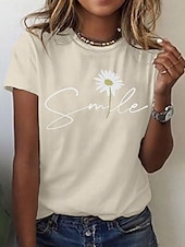 abordables Camiseta floral-Mujer Camiseta Negro Blanco Amarillo Graphic Margarita Estampado Manga Corta Diario Noche Básico Escote Redondo Regular 100% Algodón Flor S