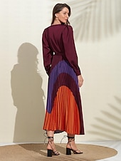 cheap Print Casual Dress-Women&#039;s Satin Dress Hem Maxi Purple Long Sleeve Geometic Button Tie Belt Spring V Neck Maxi Dress S M L