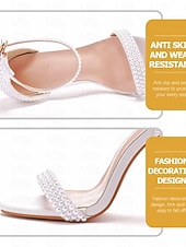 economico sposa-Per donna Scarpe da Sposa Tacchi con Cinturini Scarpe da Sposa Perla Stiletto Punta aperta Classico Finta Pelle Bianco Beige