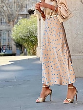 cheap Skirts-Women&#039;s Skirt A Line Swing Long Skirt Maxi High Waist Skirts Print Floral Geometric Polka Dot Street Daily Summer Fashion Casual Boho Yellow Khaki