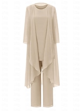 voordelige Broekpakken van mama-Strand Bruiloft Jumpsuit  Pantsuit Moeder van de Bruid Elegante Plus Size Bateau Hals Vloer Lengte Chiffon Mouwloos Wrap Inbegrepen met Effen Kleur om indruk te maken 2025 gratis maat op maat