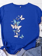 billige Dyrene tee-Dame T skjorte Sommerfugl Grunnleggende Kortermet T-skjorte Rund hals Vanlige topper Hjem Daglig Stevnemøte Trykt mønster Grunnleggende Svart Hvit Mørk Rosa Blå Sommer