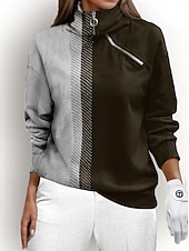 billiga Sweatshirt &amp;amp; Ytterkläder-Dam Pullover-tröja Svart Blå Rosenröd Långärmad Håller värmen Överdelar Färgblock Höst Vinter Golfkläder för damer Kläder Outfits Bär kläder