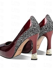 baratos Convidado do casamento-Sapatos de plataforma femininos – salto alto com bico redondo e detalhes brilhantes, ideais para convidadas de casamento, escritório e festas.