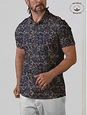 cheap Men's Golf Clothing-Men's Golf Polo Shirt Brown Short Sleeve Sun Protection Top Leaf Golf Attire Clothes Outfits Wear Apparel