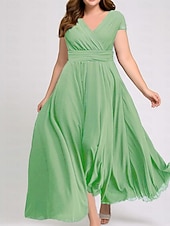 abordables Robe de cocktail-robe longue Femme Grande Taille Robe de bal Manche Courte Eté Printemps Automne - Mode Soirée Moderne Ruché Couleur monochrome Col V Vacances 2023 Noir Blanche Jaune Vert Claire Vin Rouge Bleu Vert