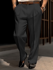 cheap Loose-Men&#039;s Dress Pants Trousers Suit Pants Front Pocket Straight Leg Plain Comfort Wedding Business Beach Fashion Chic &amp; Modern Black White