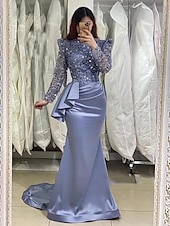 levne fialová-Mořská Panna Večerní Šaty Flitry Elegantní Šaty Formální Délka Po Zemi Dlouhý Rukáv Náhrdelníkový Výstřih Maškarní Šaty