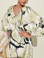 abordables robe décontractée imprimée-Robe longue en satin à fleurs, col en V, robe caftan