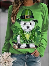 ieftine Hanorace și hanorace St Patrick-Rochie pentru femei de Ziua Sf. Patrick cu trifoi îmbrăcăminte activă sport cu mânecă lungă guler rotund tops obișnuite imprimeu casual verde iarbă verde măsliniu verde deschis verde închis toamnă și