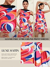 abordables robe décontractée imprimée-robe fanny en satin à imprimé géométrique coloré et épuré
