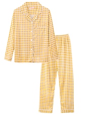 voordelige Nachtkleding voor dames-dames pyjama sets hart raster / ruit mode comfort zacht thuis dagelijks bed satijn zijde ademend revers lange mouw shirt broek knoop zak herfst winter thuis outfits
