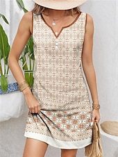 levne Boho šaty-Ženské mini šaty petite šaty tričková šaty tee šaty letní šaty streetwear dovolená městské casual regular fit květinové geometrické bez rukávů rozšířený výstřih khaki léto