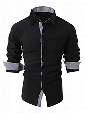 preiswerte Herrenhemd zum Knöpfen-Herren Hemd Sommerhemd Oberhemd Knopfhemd Lässiges Hemd Schwarz Weiß Blau Langarm Farbblock Hahnentrittmuster Kargen Täglich Urlaub Vordertasche Bekleidung Baumwolle Baumwollmischung Modisch