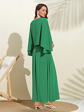 economico Abiti per le feste-abito lungo in chiffon per feste/invitati a matrimoni da donna, verde, scollo a V, maniche a dolman, design a mantello, per stupire 2024