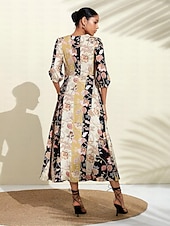 abordables robe décontractée imprimée-robe longue fleurie avec poche zippée