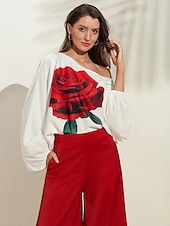 economico Women&#039;s Sets-set di culotte con spalle scoperte e maniche a sbuffo stampate in raso