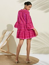 Damskie Codzienne sukienki Letnie sukienki Różowa sukienka Rumiany róż Rękaw 3/4 Geometryczny Wzór w paski %100 Pamuk Falbana Falbany Luźna Wiosna i lato Boho Walentynki Prosty styl mody Urlop Plaża tanie drukowana sukienka na co dzień-Damskie Codzienne sukienki Letnie sukienki Różowa sukienka Rumiany róż Rękaw 3/4 Geometryczny Wzór w paski %100 Pamuk Falbana Falbany Luźna Wiosna i lato Boho Walentynki Prosty styl mody Urlop Plaża