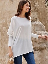 cheap Plain tee-T shirt Tee Women&#039;s Darkblue Black White Solid / Plain Color Patchwork Irregular Hem Street Date Daily Classic Round Neck Regular Fit S