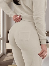 cheap Women&#039;s Sleepwear-Women&#039;s Pajamas Sets 3 Pieces Pure Color Warm Fashion Plush Home Daily Bed Flannel Warm Breathable Hoodie Long Sleeve Hoodie Pant Fall Winter Home Outfits