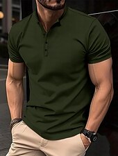 abordables Polo classique pour homme-Homme T shirt Tee Polo gaufré Travail Plein Air Mao Manches courtes Couleur unie Basique Eté Ample Noir Rouge Marine foncé Kaki Vert Véronèse T shirt Tee