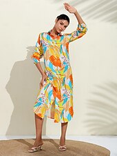 voordelige casual jurkje met print-Midi-overhemdjurk met bloemenprint en v-hals
