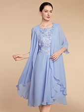 economico Con giacca-Completo Due Pezzi Abito a Tubo Madre della Sposa Ospite di Nozze Elegante Piccolo Scollatura a Costa Lunghezza al Ginocchio Chiffon Pizzo Manica Mezza con Ruching Colore Solido taglia personalizzata