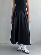 billige Chiffon skjørt-Dame الالتفاف Huske Langt skjørt Elegant Mote Maksi Høy Midje Skjørt Ensfarget Gate Daglig Svart Hvit Kakifarget Sommer Sateng