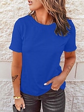preiswerte Einfarbiges T-Shirt-Damen T-Shirt Einfarbig Einfach Vintage Basic Klassisch Kurze Ärmel Rundhals Regular Tops Freizeit Alltag Wochenende Schwarz Weiß Pink Rot Marineblau Sommer Frühling