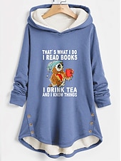 abordables Humor y Citas Tops-Sudadera con capucha de mujer forrada de forro polar pijamas cálidos sudadera Sherpa con letra casual deportiva estampado con botones cálida suave y cómoda sudadera de manga larga tejido
