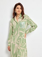 baratos vestido casual estampado-vestido camisa floral simples com lantejoulas