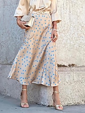 cheap Skirts-Women&#039;s Skirt A Line Swing Long Skirt Maxi High Waist Skirts Print Floral Geometric Polka Dot Street Daily Summer Fashion Casual Boho Yellow Khaki