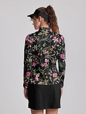billiga Polos &amp;amp; kvartsdragkedjor-Dam Vandringspolotröja Svart Långärmad Solskydd Överdelar Blommig Höst Vinter Golfkläder för damer Kläder Outfits Bär kläder