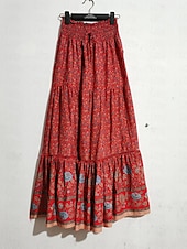 preiswerte Röcke-Damenrock A-Linie Swing Bohemia Maxirock mit hoher Taille Blumendruck Blumen Urlaub Sommer Casual Boho Aprikose Rot
