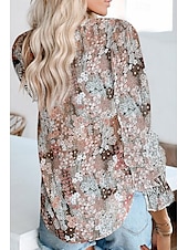 economico Tops Boho-camicia da donna camicia boho camicetta moda floreale geometrico con lacci stampa manica lunga top regolari scollo a V casual festa nero bianco rosa vino rosso primavera&amp;amp;  autunno