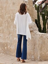 cheap Plain tee-T shirt Tee Women&#039;s Darkblue Black White Solid / Plain Color Patchwork Irregular Hem Street Date Daily Classic Round Neck Regular Fit S
