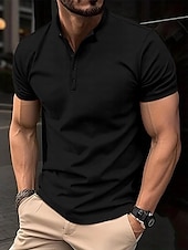 abordables Polo classique pour homme-Homme T shirt Tee Polo gaufré Travail Plein Air Mao Manches courtes Couleur unie Basique Eté Ample Noir Rouge Marine foncé Kaki Vert Véronèse T shirt Tee