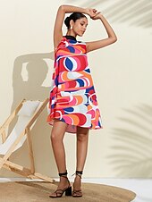 abordables robe décontractée imprimée-robe fanny en satin à imprimé géométrique coloré et épuré