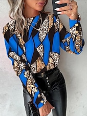 billige Dressy topper-damebluse elegant fargeblokk knapper print raglanermer lange ermer rund hals uformell gul rød blå grønn vår &amp;amp; sommer
